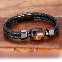 Charm Stone Bead Genuine Leather Bracelets For Men 2020 Fashion Stainless Steel Clasp Multilayer Rope Bracelet Male Jewelry Gift