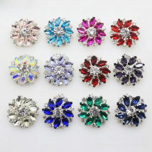 LKERAN 28mm 1pcs fashion rhinestone crystal button flower shank button DIY silver metal Sewing decorative clothing accessories