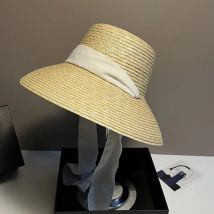 Women Cloche Sun  hat White Ribbon Tie Wheat Straw Sun Hat Summer Wide Brim Beach Har Party Wedding Derby UPF 50+ Protection Hat