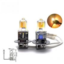 2 Pcs H3 12V55W Headlamp 2300K Pk22s Halogen Lamp Replace Upgrade Super Yellow Rain And Fog Proof Light Car Bulbs