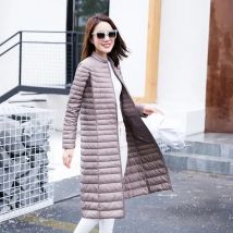 Woman's Ultra Light Down Jackets Stand Collar Slim Knee Length 90% White Duck Down Coats Women Down Parkas Lady Overcoats JK-791