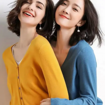 Solid V-Neck Women Cardigan Knitted Sweater Single Breasted Loose Sexy Cardigan Top  2020 Autumn New Fashion Short Crop Top