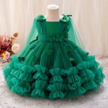Dreidimensionales Schmetterlings-Prinzessinkleid für Mädchen, 1–5 Jahre alt, Baby, Perlenschleife, Tutu-Rock, Karneval, Geburtstag, Party, Abendkleid