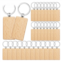 10/50pcs Rectangle or Round Wood Keychains Blanks Wooden Keyrings Suitable for Laser Engraving Gift