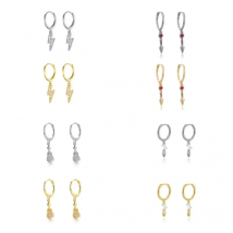 Silver Gold Color Clear Zircon 8.5mm Lightning Short Pendant Drop Earring for Women New 2025 Rock Punk Zircon Jewelry Pendientes