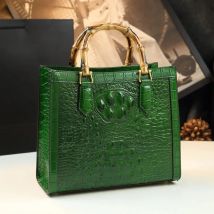 Crocodile Pattern Leather Women's Handbags Real Bamboo Top Handle Portable Tote Bag Mom Tide Shoulder Messenger Bags 2025 New