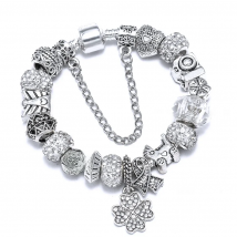 Dinglly Silver Color Beads Lucky Charm Bracelets For Women Original Streamer Crystal Beaded Bangle Fashion Jewelry Gifts