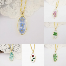 1Piec Natural Plant Resin Dried Flower Pendants Necklace Handmade Jewelry Real Flower Geometric Necklace For Women 45cm long