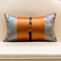 Modern Polyester Jacquard Orange Cushion Cover Waist Pillowcase Luxury Metal Buckle Splicing Design Decor for Living Room Sofa