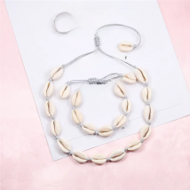 Natural Cowrie Shell Bracelet Necklace Set For Women Handmade Woven Boho Hawaii Beach Shell Adjustable Choker Girl Festival Gift