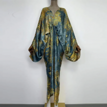 Deep v neck Sexy bech Europe Summer silk feeling Bohemian print 2022 WINYI Maxi women's robes long beach V-neck Bohemian dress
