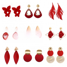 Red Color Women Dangle Earrings Geometric Pendants Gold Color Metal Hook Earrings Long Hang Earrings pendientes fashion jewelry