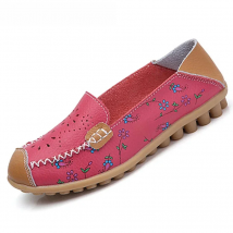 TIMETANG  New Summer plus size Women cutouts Genuine Leather Mom shoes Comfortable Appliques Sewing Flats Casual ballet flats