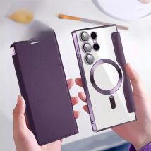 Magnetic flip card clip-on protective case,for Samsung S25 S24 S23Ultra magnetic wireless charging all-inclusive protective case