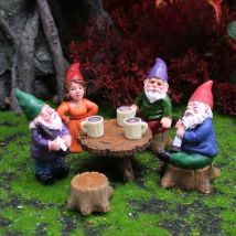 4pcs/Set Mini Funny Cute Gnome Have Party Resin Dwarfs Statue DIY Bonsai Decoration For Home Office Desk Sculpture Dropshipping