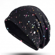 Geebro Women's Slouchy Multicolor Splatter Paint Beanie Hat Fashion Print Cotton Beanies for Femme Black Skullies