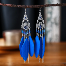 Bohemian Ethnic Long Feather Earrings For Women Retro Elegant Colorful Rhinestone Crystal Drop Earring Female Jewelry Pendientes