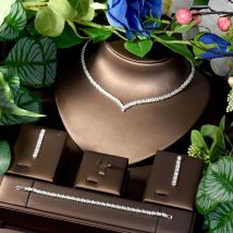 HIBRIDE Hot Fashion French Niche 4pcs Set Ambience Hundred CZ Zirconia Dubai Necklace Earrings Bridal Wedding Gift Party S-144