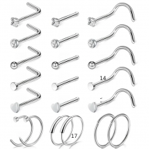 5/9/21Pcs 20G Nose Studs Surgical Steel Nostril Studs Screws Nose Ring Hoop Body Piercing Silver Color Heart Nose Stud