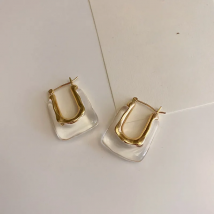 2021 New Trendy Transparent Resin Hoop Earrings for Women Girls Geometric Irregular Metal Acrylic Earrings Party Jewelry