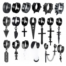 2021 New Black Punk Stainless Steel Women Men Hoop Earrings Small Trendy Round Cross Pendants Jewelry Accessories Gifts Earrings