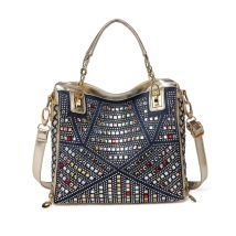 Bag women 2026 new women's bag denim colored diamond shoulder messenger bag casual luxury design tote bag