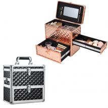 Nail Polish Makeup Train Case with Drawer and Dividers Manicure Storage Makeup Box With Mirror Lock Nail Cosmetic Jewelry Box
