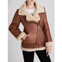 XNWMNZ 2023 Winter Coats Women Thick Faux Leather Fur Sheepskin Coat Female Fur Leather Jacket Aviator Jacket Casaco Feminino