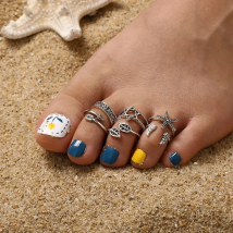 Vintage Hollow Carved Star Leaves Toe Rings Kits Bohemian Adjustable Open Finger Ring for Women Boho Beach Foot Ring Jewelry