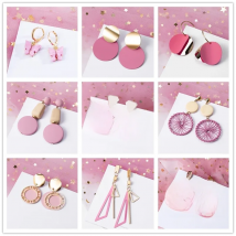 Pink Color Flower Drop Earrings for Women Summer Geometry Heart Leaf Butterfly Brincos Party Ear Jewelry Valentine's Day Gift