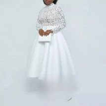 Women Long Dress A Line Dresses Lace Floral Party Night Wedding Mock Neck White Prom Hight Waist Slim Elegant Maxi Vestidos