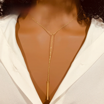 SUNIBI Vertical Bar Pendant Necklaces Stainless Steel Simple Long Lariat Chain Minimalist Dangle Necklace for Women Jewelry Gift