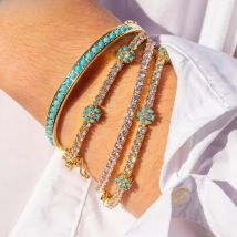 New Arrived Rainbow CZ Colorful Flower Tennis Link Chain Bracelet For Women Girls Iced Out Bling CZ Paved Daisy Flower Bracelet