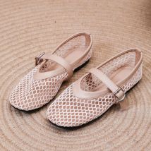 Women's Flat Shoes Spring New Round Head Shallow Mouth Mesh Cloth Breathable Word with Anti-slip Wear-resistant Single Shoes