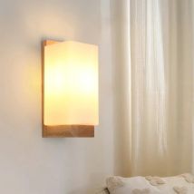 Indoor Wall Light Wood, Modern E27 Wall Lamp Minimalist Design, Glass Shade Wall Sconce for Bedroom Living Room Hallway Cafe