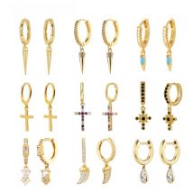 925 Sterling Silver Ear Needle Cross Hoop Earrings For Women Water Drop Zircon Round Circle Earrings Pendientes Vintage Jewelry