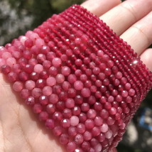 A+ Natural Rubys Stone Beads Micro Faceted Small Red Crystal Round Loose Beads for DIY Jewelry Making Bracelet Beads Supplies