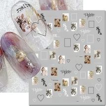 3d Nail Art Decals Geometric Lines Black White Love Square Letters Adhesive Sliders Nail Stickers Decoration For Manicure