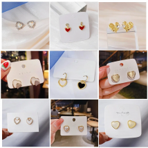 Cute Korean Earrings Love Heart Bling Crystal Stone Rose Gold Color Stud Earrings for Women Korean Fashion Jewelry 2025 New Gift