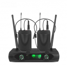 EYK E220U UHF Dual Channels Wireless Microphone 2 Bodypack Transmitter With Headset and Lavalier Lapel Mic for Church Speech