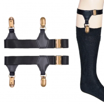 Men Women 1 Pair Black Socks Suspenders Holder with Double Hard Metal Non-Slip Clips Elastic Adjustable Stockings Garters Belt
