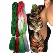 Desire for Hair 24inch Synthetic Braiding Hair Mix Tinsel Bling Bling Red Christmas Color Synthetic Hair Extensions Jumbo Braids