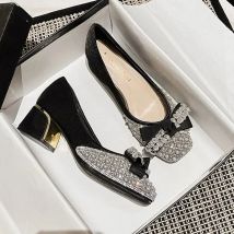 New Shoes Shoes for Women Beautiful Pumps Fashion Crystal Bowknot High Heels OL Leather Casual Dress Shoes