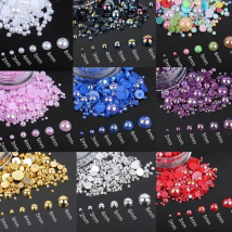 Mixed size ABS Nail Art Rhinestone Plastic pearl beads semi-circular flat pearl DIY mobile phone shell nail accessories