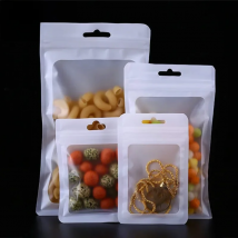 Matte White Aluminum Foil Ziplock Gift Window Bag DIY Cocoa Matcha Hardware Snack Socks Nail Beauty Bracelets Storage Pouches