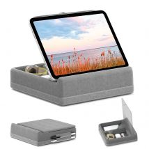 Tablet Pillow Stand with Storage Foldable iPad Holder for Bed & Lap and Desk Angle Adjustable Soft Pad Dock with Stylus Mount