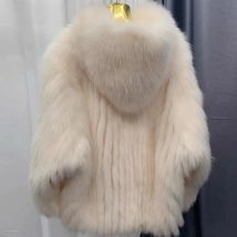 Real fox fur woven hooded jacket for women, made of high-quality fox fur, thick jacket, warm clothes with lining inside