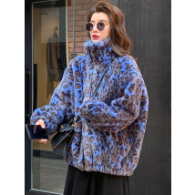 Lautaro Winter Oversized Colorful Leopard Print Faux Fur Coat Women Long Sleeve Zip Up Warm Soft Fluffy Jacket Korean Fashion