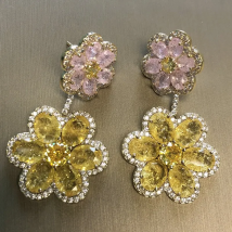 Bilincolor Fashion Summer Pink and Yellow Flower Drop Earring for Women