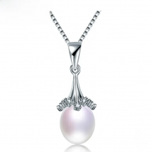 High Quality 925 Sterling Silver Zircon Pendant Necklace 100% Genuine Natural Freshwater Oval Pearl Necklace(No Chain)